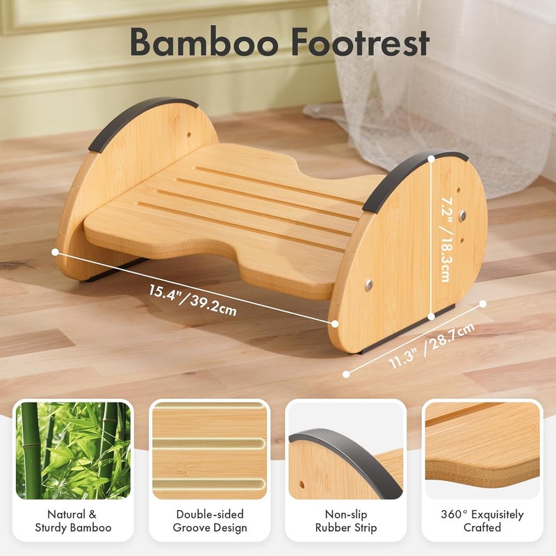 Amazer Bamboo Foot Rest for Under Desk at Work, 2-in-1 Reversible Rocking Footrest Adjustable Foot Stool, Ergonomic Footrest for Under Gaming Desk, Feet Support Leg Footstools for Home Office - Image 5